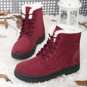 Sneg škornji 2019 toplo krzno plišastih Vložek ženske zimski čevlji kvadratni petah jate gleženj škornji ženske čevlje čipke-up zimski športni copati ženske