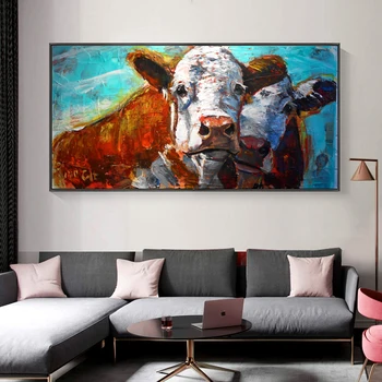 Sodobna Živali Plakatov in Fotografij Oljna slika, Natisnjena na Platno Alpske govedo krave Highland Krava Umetnosti Stenske Slike za dnevno Sobo