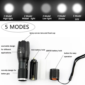 Spodbujanje Set! Taktično LED Svetilka XML T6 Taktično Svetilko + V5 Mini Baklo Lanterna Zoomable Vodotesno Svetilko Kolo