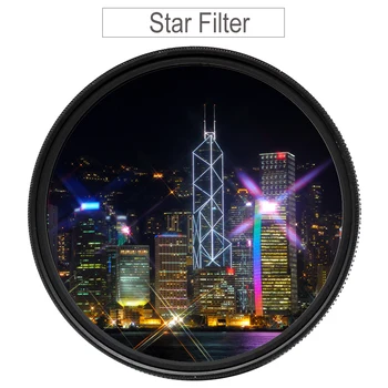 Star Filter 37 povprečno 40,5 43 46 49 52 55 58 62mm 67 mm 72 mm 77mm 82 6-Point Star & Streak Učinki Filtra za Canon, Nikon, Sony Fujifilm