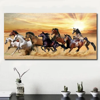 Teče Konj Platno, Slike Za Posteljo Prostor Wall Art Natisne Sunset Krajine, Živali, Plakate In Grafike Doma Dekoracijo Sten