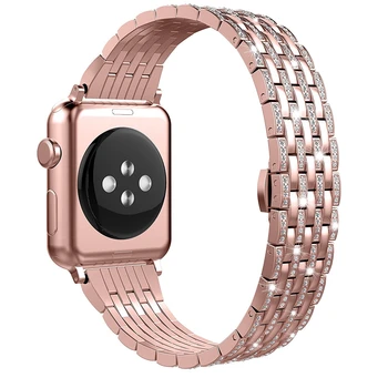 Toyouths Bling za Apple Watch Band Kristalno Nosorogovo Ženska za iWatch Luksuzni Manšeta Diamant iz Nerjavečega Jekla, Trak