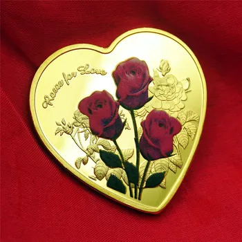 V obliki srca Rose Priložnostni zlatnik, Ljubezen Srce Kovancev 52 Jezikov Ljubim Vas Darilo Kovancev Art Collection