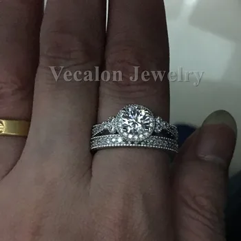 Vecalon Antični Nakit Cvet Ženske obroč Krog cut 2ct AAAAA Cirkon Cz 925 Sterling Srebro Ženski poročni prstan prstan iz