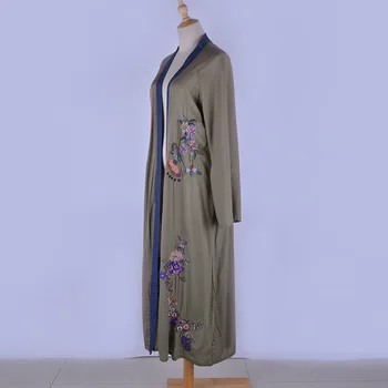 Vintage Cvet Vezenje Plaži Kimono Ženske Ženske Vojske Zelena Dolg Rokav Kopalke Pokrov-Ups Jeseni Leta 2020 Oblačila, Zunanji Pokrov