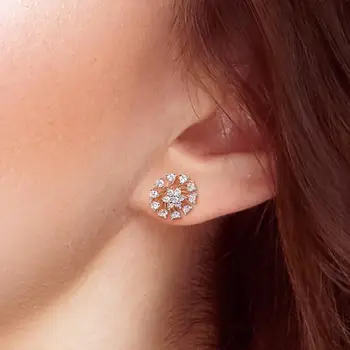 VISTOSO Gold Uhani Za Ženske 14K 585 Rose Zlata Peneče Diamant Poslastica Cvet Stud Uhani, Modni Trendy Fine Nakit