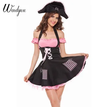 Wendywu Prodaja Vroče Seksi Povodcem Off-Ramo Halloween Ženske Pirate Mini Obleko Kostume