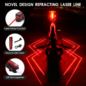 WEST KOLESARJENJE Kolo Zadnje Luči Laser Line Opozorilo Lučka Nepremočljiva Sedežna Svetlobe LED, USB Polnilne MTB Cestna Kolesarska Luč
