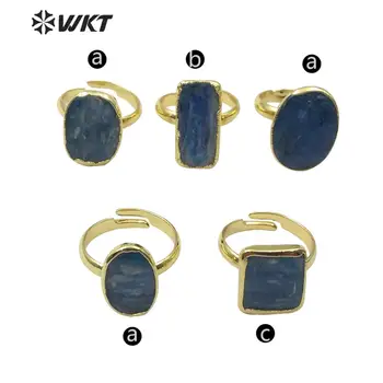 WT-R350 Naravnega kamna obroč, krog/kvadrat obliko modra kianit obroč edinstven design z zlato Electroplated obroč ženska modni nakit
