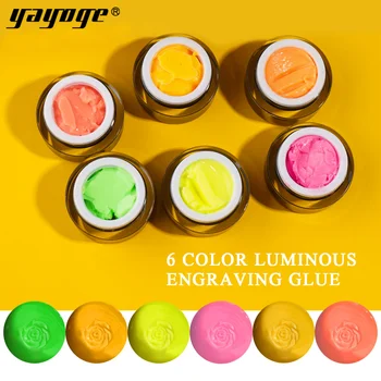 Yayoge 6 Barv 3D svetlobni Vklesan Vzorci Akrilne Nohte Barve Nail Art Gel DIY UV Gel za Manikiranje Slikarstvo Nasvet Nohtov Lepila