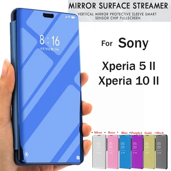 Za Sony Xperia 5 II Smart Zbudi Primeru Za Sony Xperia 10 II Moda Electroplate Ogledalo Flip Telefon Kritje