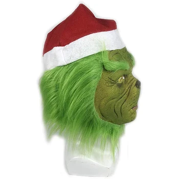 Zelena Grinch Stranka, Cosplay Masko Božič Masko In Rokavice Z Red Hat Cosplay Božič Čelada