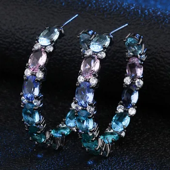 Zlxgirl nakit, Zeleno in modro AAA Kubičnih cirkon bakreni uhani sponke sponke fine nakit za ženske poroko earings piercings