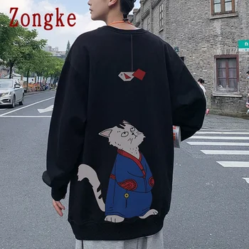 Zongke Risanke Mačka Harajuku Majica Moški Oblačila Japonski Ulične Mens Oblačila Hip Hop Puloverju Moške Jopice M-4XL 2021