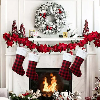 Črno Rdeča Kariran Naselitve Božič z Belo Specializiranimi za umetno Krzno Hlačnice Buffalo Preverite Nogavice za Počitnice Božični Okraski