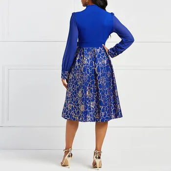 Ženske Royal Modre Pravljice Obleke Ženska Pade 2019 Dolg Rokav Čipke-Up Priložnostne Black Urad Dame Delo Stranke Elegantne Retro Obleko