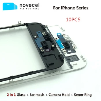 10pcs Hladno Pritisnite Sprednji Zaslon Stekla z Okvirjem z Uho Očesa za iPhone 6 6S 7 8 Plus Zunanji Zaslon Počeno Steklo Zamenjava
