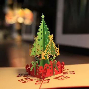10pcs Vesel Božič Drevo, Voščilnice 3D Laser Cut Pop Up Papir, Ročno izdelan po Meri Božič Razglednice Božična Darila, Spominki