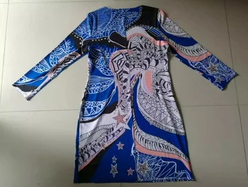 2016 Evropske Oblikovalec Obleko Dame' Elegantno Geometrijske Natisnjeni Dolge Rokave Raztegljive Jersey Svile Dan Obleko