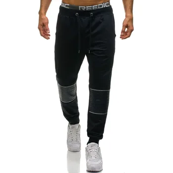 2018 Zunanjo trgovino, vroče moške športne hlače usnje design edinstveno zadrgo dekorativni sweatpants joggers moške hlače moški