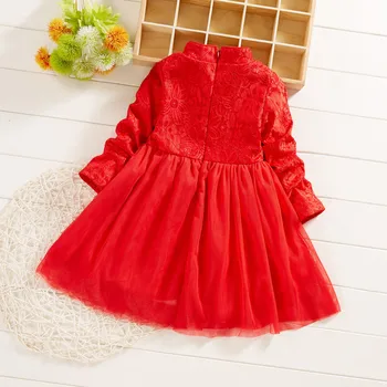 2019 Kitajski Slog Rdeče Otroci Obleke Za Dekleta Cvet Čipke Til Obleko Deklica Slovesnosti Stranka Obleko Otroci Jeseni Oblačila