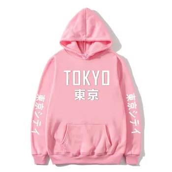 2019 Nov Prihod Japonska Harajuku Hoodies Moških Tokyo City Tiskanje Puloverju Majica Hip Hop Ulične 2XL Plus Velikost Oblačila