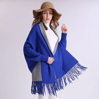 2019 Zimske Ženske Elegantne Socialite Kašmir Tassel Jopico Puloverji Batwing Rokav Šal Cape Outwear Poncho