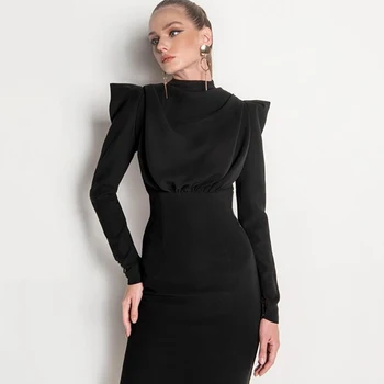 2020 Jeseni Mode Nova ženska Moda in Ženske Seksi Dolgo sleeved O-vratu Backless Lok Očesa Žamet Mozaik Klub Stranka Midi Obleko