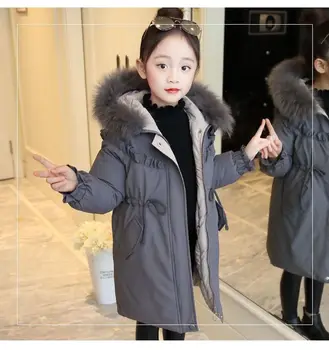 2020 Nova Dekleta Debel Plašč 4-14 Let Starih Otrok je Pozimi Topla Oblačila korejskem Slogu Srednje dolžine Trdna Hooded Zimske Jakne