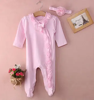 2pcs!!Vroče Prodajo Začetne Otroci Dolg Rokav Obleka Cvetlični igralne obleke Obleke Obleke Newborn Baby Dekleta Romper za 3 6 9 Mesecev Baby