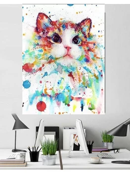 3D Akvarel obraz mačka 5d diy diamond Slikarstvo celoten kvadratni vaja živali, hišne živali, 3d sliko nosorogovo vezenje mozaik home art,