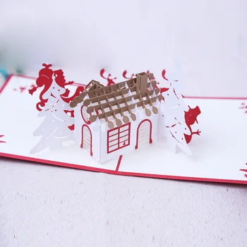 3D Pop Up Card Jelenov Santa Božič Praznik Vesel Božič Drevo, Voščilnice Navidad Novo Leto, Vabilo Kartice