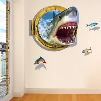 3D Shark Stenske nalepke za otroke ozadje stene doma dekor otroci dnevna soba, spalnica dekoracijo nalepke, dodatki strešnik zidana
