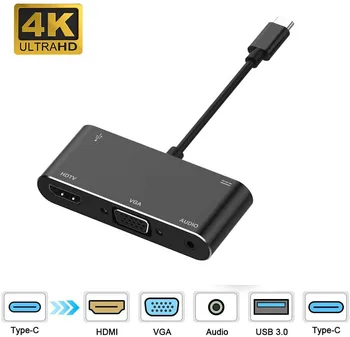 5in1 Mobilni Telefon USB C do HDMI 4k VGA Adapter Tip C 3.5 Avdio Vrata, Združljiva z Polnilec Za Samsung Galaxy MacBook Pro