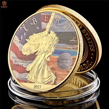 5PCS ZDA Yellowstone Nacionalnega Geološkega Parka Kip Svobode Zlato Priložnostni Kovanec