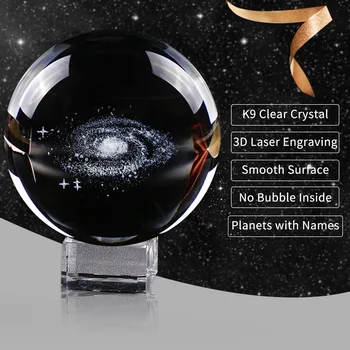 6 cm Kristalno Kroglo Mlečno 3D Lasersko Vgravirana Kremenovo Steklo Žogo Področju Svetu Galaxy Mini Doma Dekoracijo Dodatki Darila