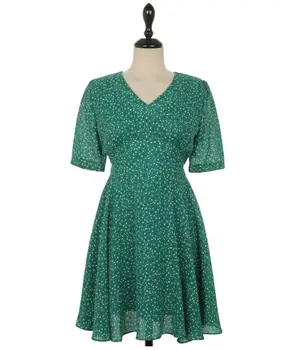 A Linija Obleke Ženska Poletje Kratek Rokav Cute Sweet Japonskem, Korejskem Slogu Oblačila Modela Datum Nositi Zeleno Polka Dot Obleko 5197