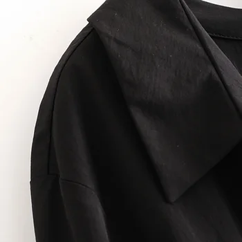 Aachoae Ženske Priložnostne Črna Mini Obleka z Dolgimi Rokavi črto Bombaž Trdno Obleko znižuj Ovratnik Delo Nositi Kratke Obleke Vestidos