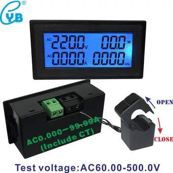 AC 20A 100A 200A Volt Amp Plošči Merilnik LCD Digitalni Voltmeter Ampermeter AC Napetosti tok Mete Frekvenčno Energijo AC 60-500V 220 380V