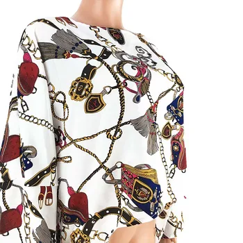 Afriška Oblačila Novo Pomlad Šifon Rokavi Ženske Trendy Zlato Verigo Natisnjeni Vrhovi Tee Hip Hop Dashiki Nezakonitih Maxi Svoboden Bluzo