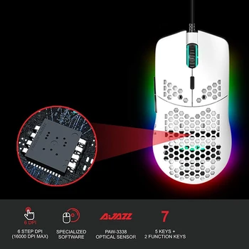 Ajazz aj390 igra z miško 16000 DPI optična senzorja chroma RGB razsvetljava 7 programabilni gumbi žično strani gumb dotik kolo li