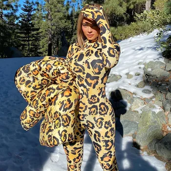 ANJAMANOR Kylie Cheeta Tiskanja Oblazinjeni Napihovalka Suknjič Zimskih Oblačil Žensk 2020 Hooded Mehurček Plašč Street Nositi Parka D85-GE69