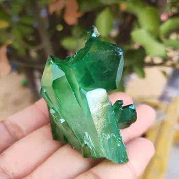 Aura angel crystal grozdov zelene in bele naravno prevleko iz Titana gemstone quartz gruče Zdravljenje doma dekor