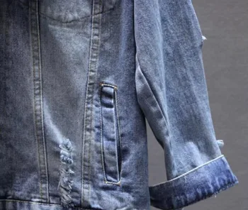 Biseri pohaban luknjo denim jakna ženske dolg rokav modni jeans, jakne 2020 jeseni nov prihod