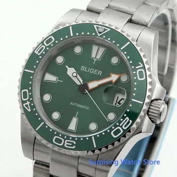 Bliger 40 mm zelena izbiranje mens samodejni watch datum indikator safirno steklo, Svetlobna Nepremočljiva ročno uro Moški