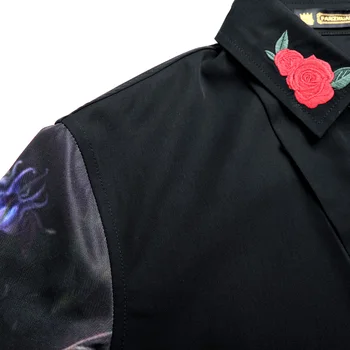 Brezplačna Dostava za Nove modne priložnostne moške osebnosti moški korejski dolgo sleeved majico črne vezenine cvet majica 2033 FanZhuan