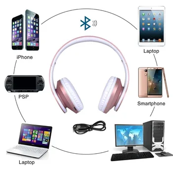 Brezžične Bluetooth Slušalke Rose Zlata Stereo Bas Slušalke Velike Slušalke z Mikrofonom TF FM Hrupa Preklic Brezžične Slušalke