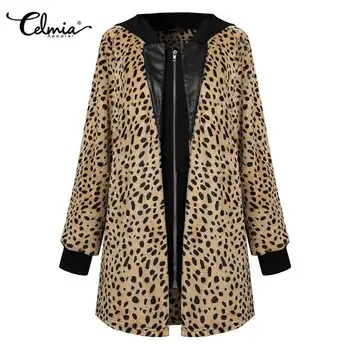 Celmia Ženske Letnik Leopard Tiskanja Coats Zimske Jakne 2021 Jeseni Hooded Krzno Vrhnja Oblačila Priložnostne Svoboden Zadrgo Mozaik Jopiči 7