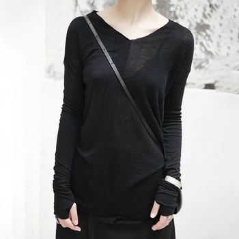 CHICEVER korejski Priložnostne T-shirt Za Ženske V Vratu Dolgi Rokavi Velikosti Ohlapno Črno Ženske Majice 2020 Jeseni Mode Novih Oblačil