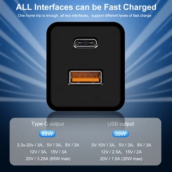 DeepFox 65W GaN Polnilec za Hitro Polnjenje 4.0 3.0 Tip C PD USB Polnilnik z QC 4.0 3.0 Prenosni Hiter Polnilec Za Macbook Pro iPhone